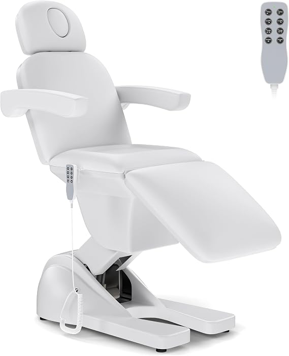 3 Motor Electric Esthetician Bed, Full Electric Facial Chair with Adjustable Height, Backrest and Footrest, Spa Chair with Armrest & Heavy Duty Base, PU Leather for Spa, Tattoo, Eyelash and So On