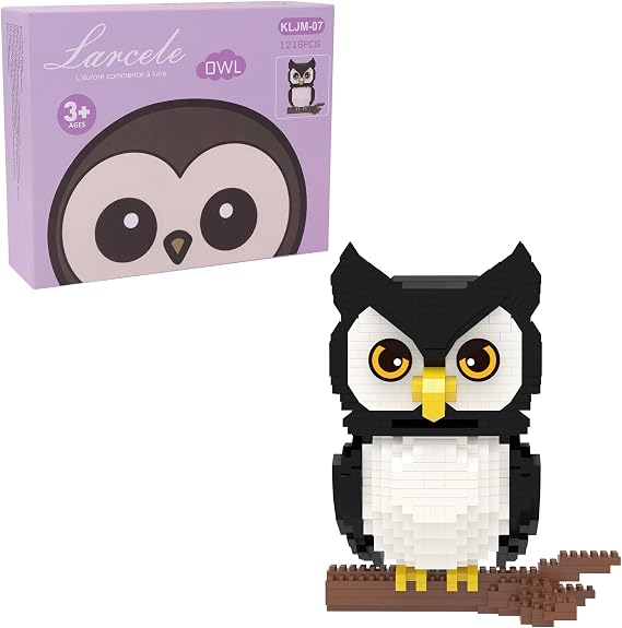 Larcele Micro Building Blocks Animal Set, DIY Mini 3D Building Toy Bricks Kit,1216 Pieces KLJM-07 (Owl)