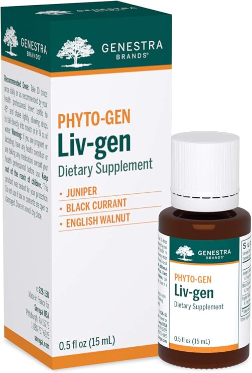 Genestra Brands Liv-gen, 0.5 fl. oz. | Juniper, Black Currant, and English Walnut Herbal Supplement, Phytoembryotherapy