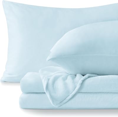 BEDELITE Flannel Sheets Queen Size Blue - Super Soft Fleece Sheets Set Fluffy Extra Plush, 4 PieceInclude Fitted Sheet, Flat Sheet, 2 Pillowcases