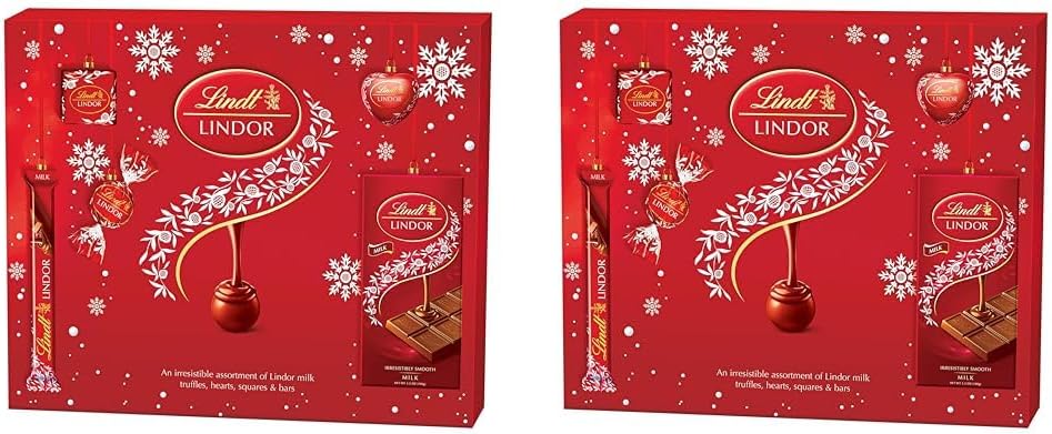 Lindt Lindor Milk Chocolate Christmas Selection Box | Medium 234g | Contains Milk Chocolate Truffles, Hearts, Squares and Bars | Gift Present for Him and Her Pack of 2