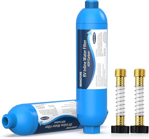 Bringpure RV Inline Water Filter with Flexible Hose Protector