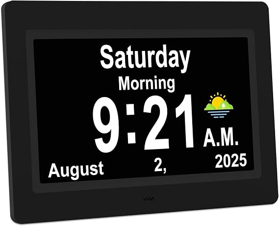 SSYA Dementia Clocks with Day and Date for Seniors,13 Alarms Custom Reminders, Extra Large Digital Calendar Clock for Elderly. (Black)