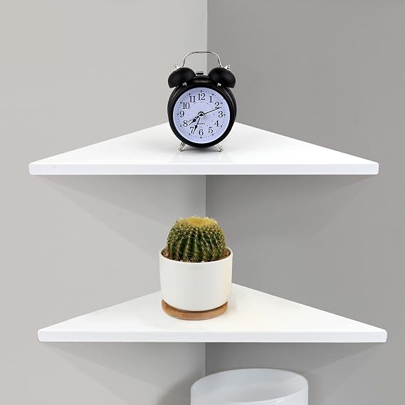 evron Corner Mounting Shelf,Easy to Install Wall Corner Shelf,Aluminum Material Shelves with Bendable Point,Set of 2 (White)