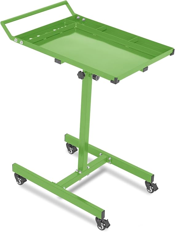 Heavy-Duty Mobile Workbench with Locking Wheels | Adjustable Height 35"-44.8", 300Lb Capacity Steel Rolling Cart for Garage, Workshop & DIY Projects, Green