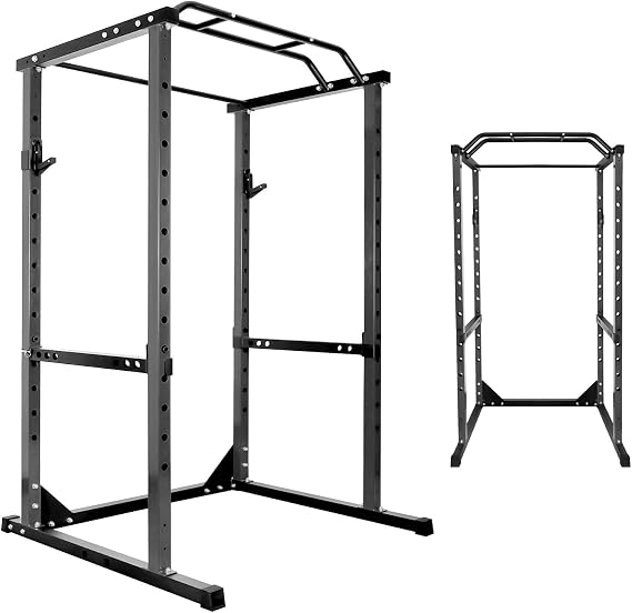 Power Cage, 1200Lbs Capacity Adjustable Squat Rack with J-Hooks, 2 in 1 Multi-Function Squat and Bench Rack for Bench Press Deep Squat, Home Gym Squat Rack for Effective Weightlifting Exercises