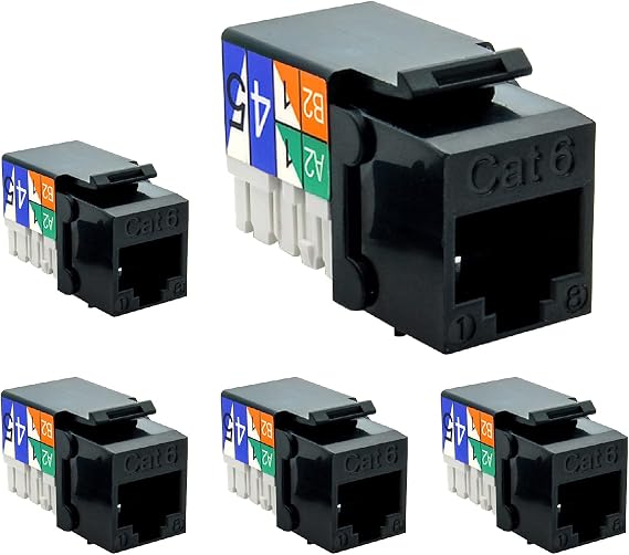 Cat.6 RJ45 110 Type Keystone Jack (5-Pack, Black)