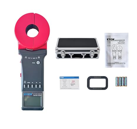 ETCR2100C+ Digital Clamp Ground Earth Resistance Meter Tester 1200 | Measures loop resistance and AC ground current 0.00mA-20.0A without disconnecting ground wires, with 32mm jaw