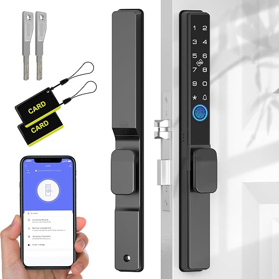 Anweller Smart Fingerprint Door Lock Ultra-Slim with Keypad RFID Bluetooth App Key,Biometric Keyless Entry Smart Lock for Aluminum Wooden Front Door