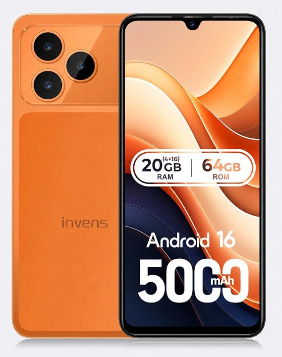 invens NOTE 17P Mobile Phones, 20GB + 64GB/256GB Android 16 Phones-Orange
