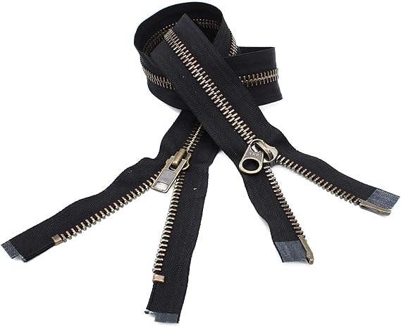 YKK #10 Extra Heavy Duty Antique Brass Black Parka"2-Way" Dual Separating Jacket Zipper - Choose Your Length - Color: Black #580 - Made in The United States (1 Zipper per Pack) (10" Inches)