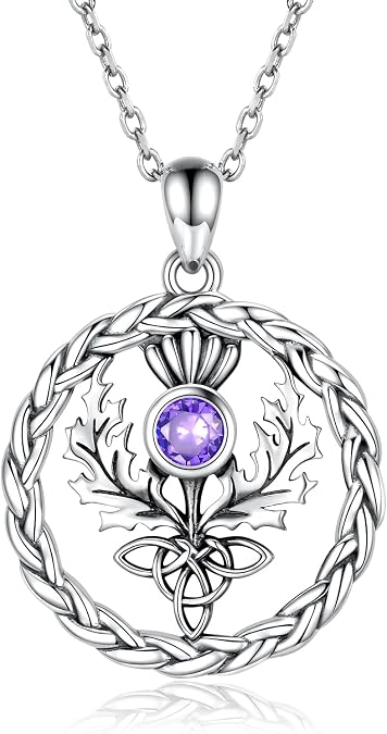 APOTIE Scottish Thistle Celtic Knot Necklace Sterling Silver Thistle Flower Pendant Jewelry Gifts for Women