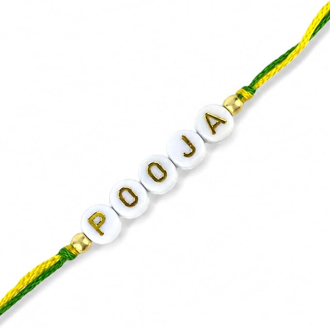 LOVENSPIRE Designer Custom Named Rakhi for Brother and Bhabhi Traditional Handmade Raksha Bandhan Bracelet for Protection & Good Luck Jewelry Gift