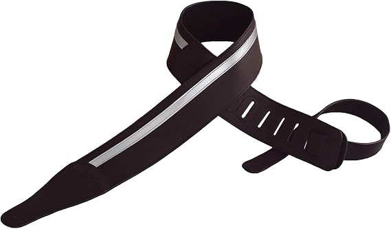 ChromaCast Leather Racing Stripe Guitar Strap with Suede Back, Black w/Silver