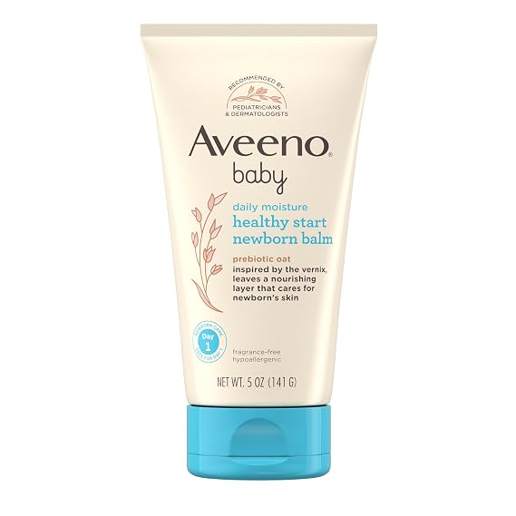 Aveeno Baby Healthy Start Newborn Balm, Fragrance-Free, 5 oz | Hypoallergenic Baby Skin Balm, Prebiotic Oat, Leaves a Nourishing Layer, Care for Newborn Skin