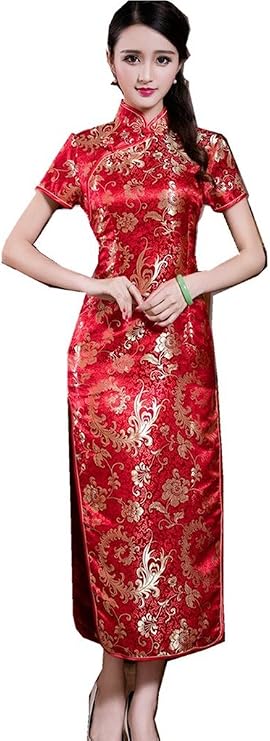 Shanghai Story Short Sleeve Long Qipao Chinese Cheongsam Dress Red