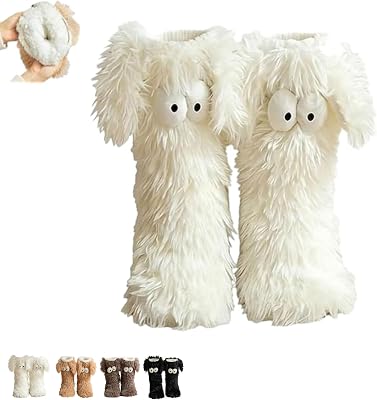 Cute Big-Eye Winter Fuzzy Slipper Socks for Women, Muffle Friends Cozy Socks with Eyes, Thick Warm Non-Slip Fleece Socks
