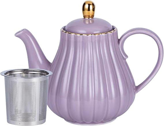 Jusalpha Purple Porcelain Teapot with Removable Stainless Steel Infuser, Blooming & Loose Leaf Teapot, Home Decor - 28 Ounce (Purple, 28 OZ)