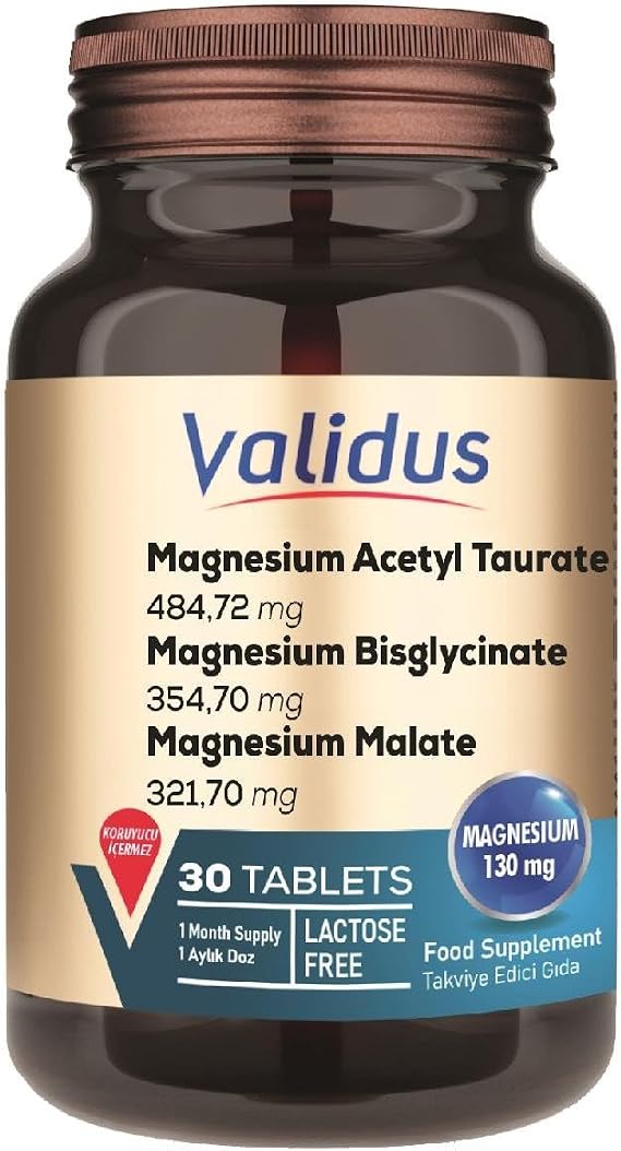Validus Magnesium Complex Bisglycinate Taurat Malat Vitamin B6 vitamin D3 1000 Iu 30 tablets