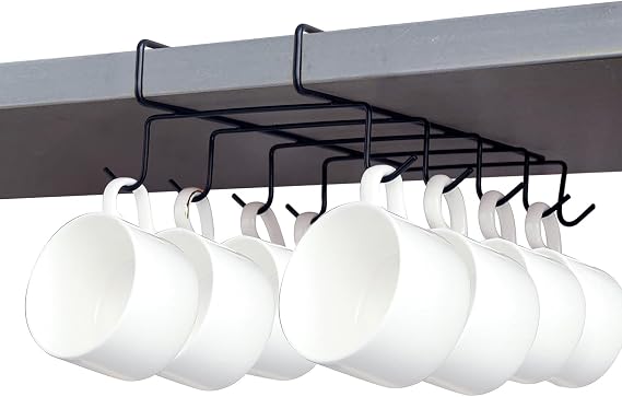Under Cabinet Coffee Cup Holder, Hanging Mug Display Organizer with 10 Hooks