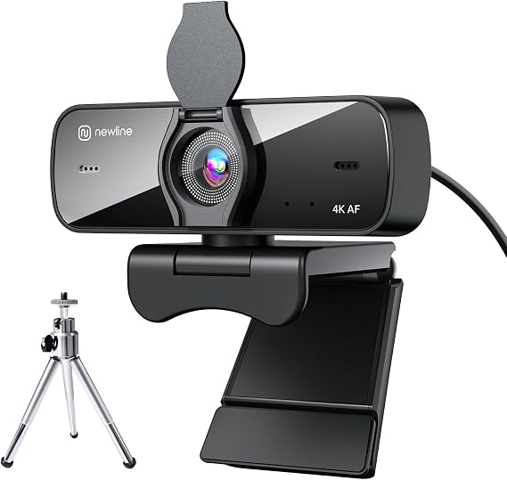 4K Webcam for PC, 30fps, Dual Stereo Microphones, Noise Cancellation, Auto Light Correction, Privacy Cover & Metal Tripod, USB HD Computer Camera for Streaming, Video Calls & Conferences