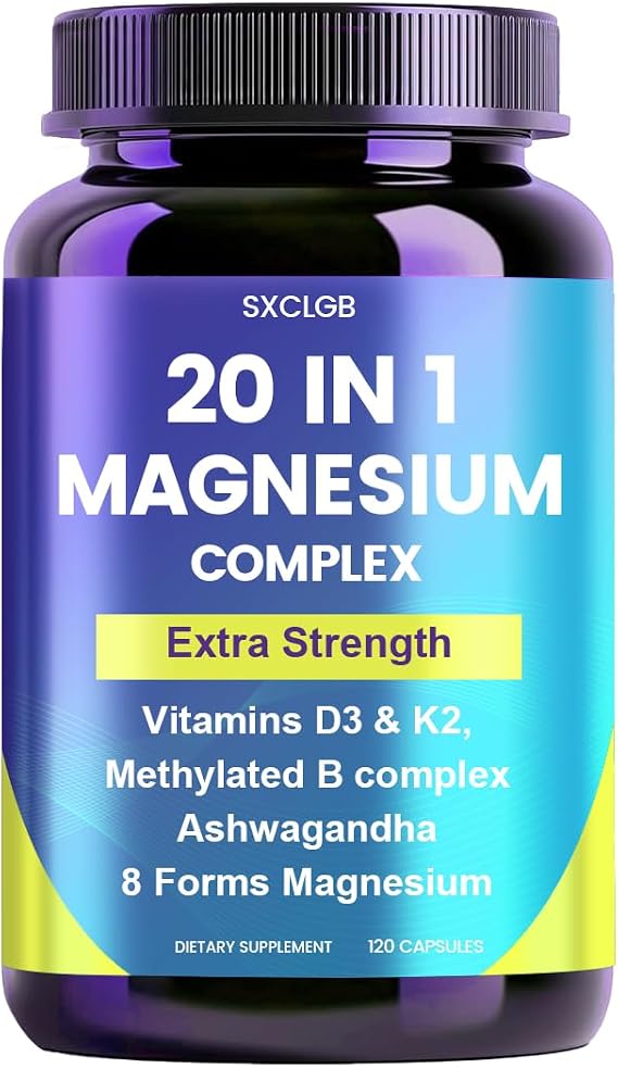 Magnesium Complex | 20-in-1 High Absorption Supplement | Glycinate, Citrate, Malate, Taurate & More | Sleep Support, Muscle, Stress, Heart & Nerve Health | 120 Capsules