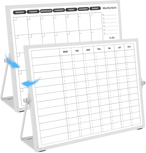 Chore Chart Double-Sided Whiteboard Calendar, Weekly and Monthly Planner for Desk and Wall, Family Planner, Cleaning Rota, Checklist Board, 40x30cm