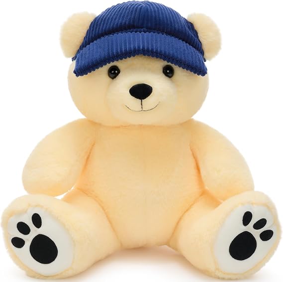 Tezituor 18 inch Baseball Teddy Bear Stuffed Animal, Yellow Teddy Bear with Hat for Boys Girls, Cute Sport Bear Plushies Toy Gift for Birthday Party