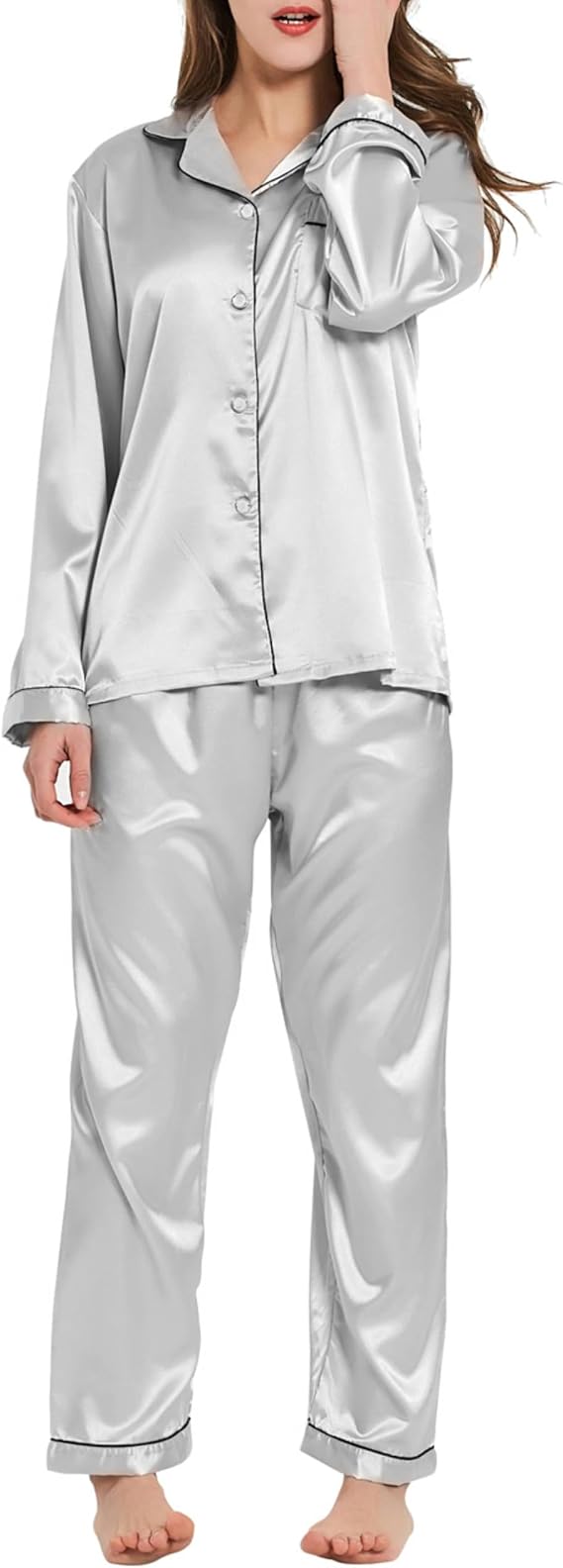 GAESHOW Silk Pajamas for Women Button up PJ Set Long Sleeve Ladies Satin Pajamas 2 Piece Sets Loungewear Lounge Nightwear