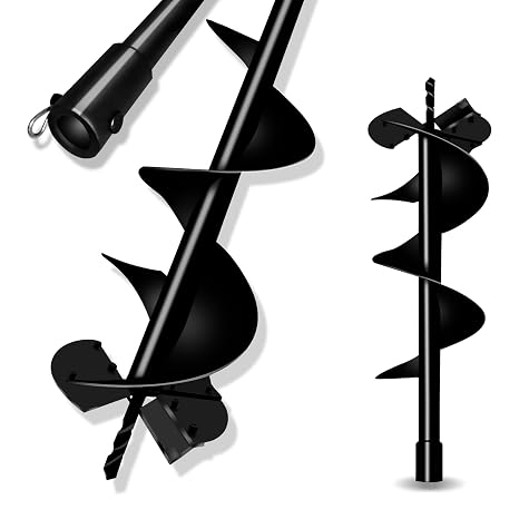 LONGRUN Earth Auger Drill Bit for Gas Powered Post Hole Digger Solid Shaft Heavy Duty Replaceable Alloy Steel Blade Augers Drill Bit for Planting Garden Fence-10" x 31.5" inch