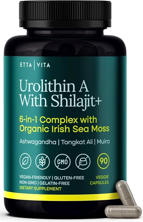 Urolithin-A Complex with Shilajit, Sea Moss, Ashwagandha & Tongkat Ali 90Ct | Urolithin a supplement, supports natural energy, hormone balance, focus & cellular health, vegan, non-GMO, made in USA