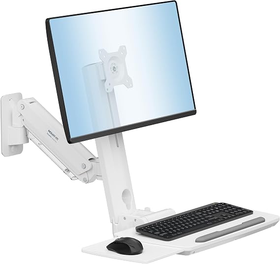 Mount-It! MedHub Wall-Mounted Medical Workstation | Height-adjustable monitor & keyboard arm with folding tray and sliding mouse pad for clinics, exam rooms & dental.