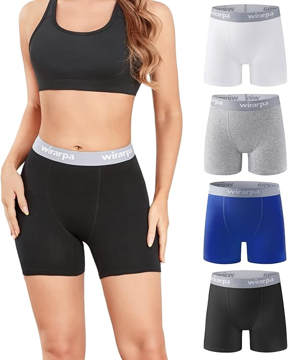 wirarpa Women's Boxer Briefs Cotton Underwear Anti Chafing Boy Shorts Panties 5.5" Inseam 4 Pack