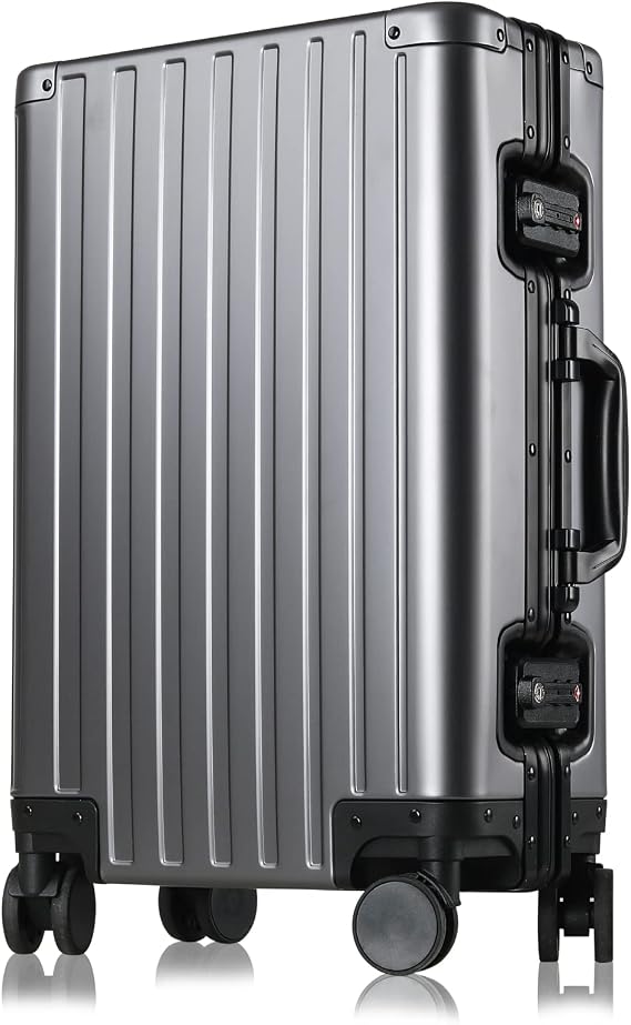 25-inch Aluminum Checked Luggage: Gunmetal Gray - Full Metal Shell - Crush-Resistant & Burst-Proof, TSA Lock & Spinner Wheels for Business Travel - Men Women
