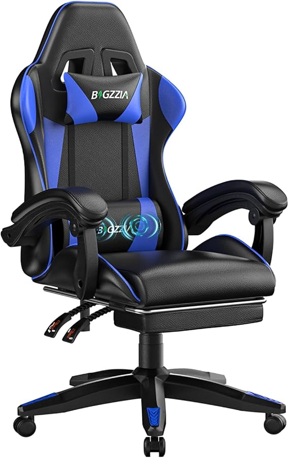 Bigzzia Gaming Chair with Massage Function Gamer Chair with Footrest