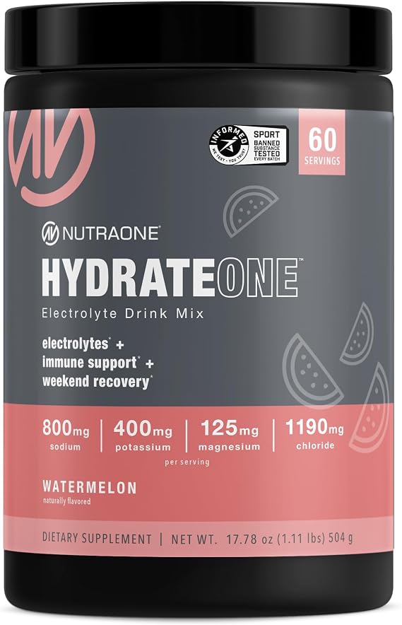 NutraOne HydrateOne, Electrolyte Drink Mix On-The-Go | Watermelon, 60 Servings