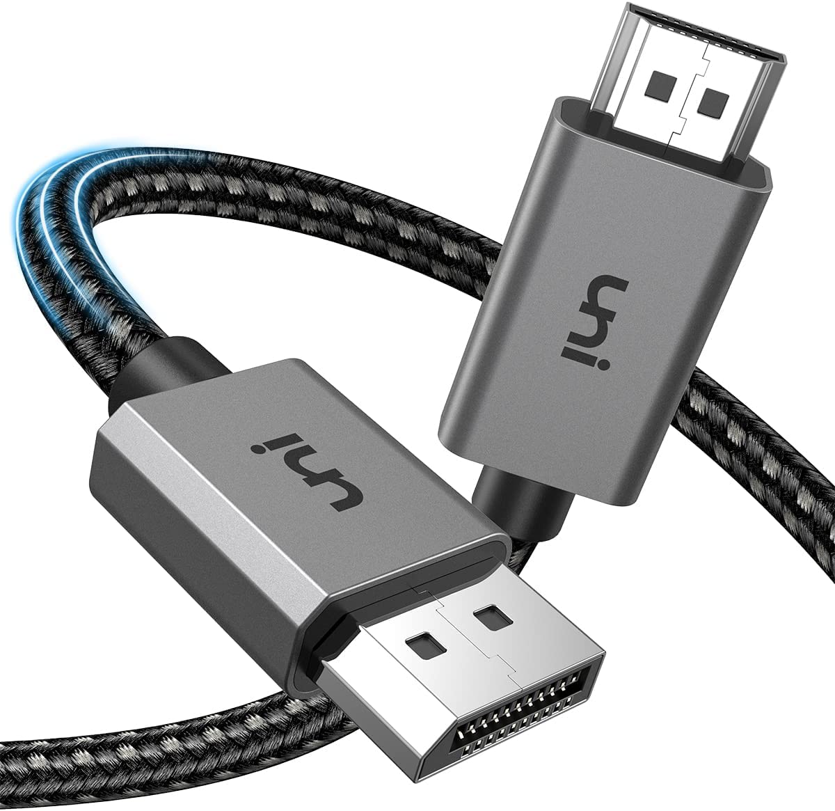 uni DisplayPort to HDMI 4K Cable 10FT, High Speed1440P@60Hz 1080P@120Hz Unidirectional DP to HDMI Cable Cord [Aluminum Shell, Nylon Braid] Compatible with HP, DELL, GPU, AMD, NVIDIA etc