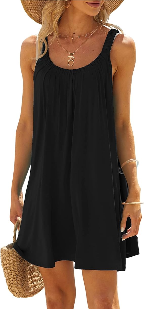 Women's Casual Summer Beach Dress Solid Color Sleeveless Backless U Neck Beachwear Bikini Cover Up