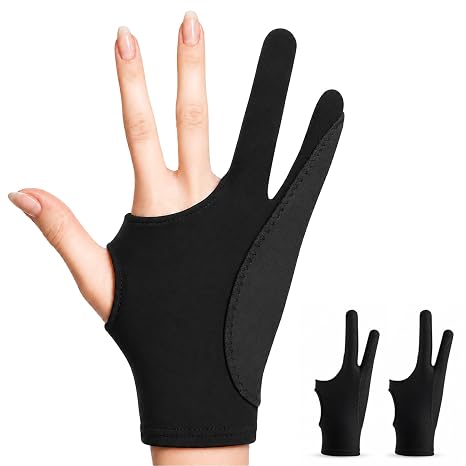 Drawing Glove Right Left Hand, Palm Rejection Digital Art Glove for Tablet iPad, Sketching Drawing Gloves with Two Finger, Gifts for Animators and Digital, Artists, [2 Pack] Size M