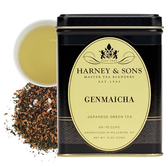 Harney & Sons Genmaicha Tea | 8 oz Loose Leaf Tea | Japanese green tea blended with toasted rice for a smooth, roasted flavor. Contains caffeine.
