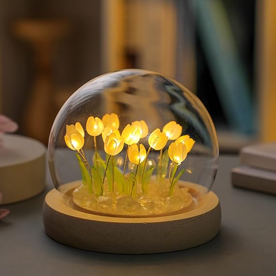 keeda Tulip Night Light Tulip DIY Flower Lamp Kits for Girls Desk Atmosphere Light Arts and Crafts Lamp Ornaments for Home Decor Wedding Birthday Valentine's Party (20 Tulips, Yellow)