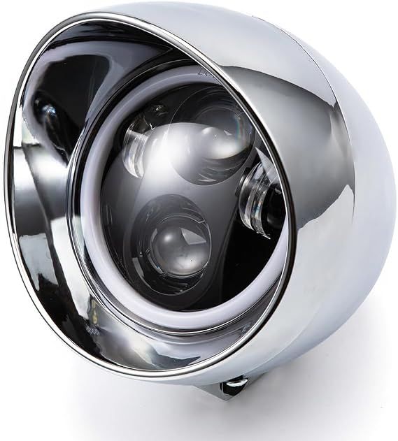 Motorcycle Headlight 5" Refit Vintage Head Lamp For Chopper Bobber Cruises Softail 883 Steed VLX 400 600 Magna 250 750 (Silver Shell)
