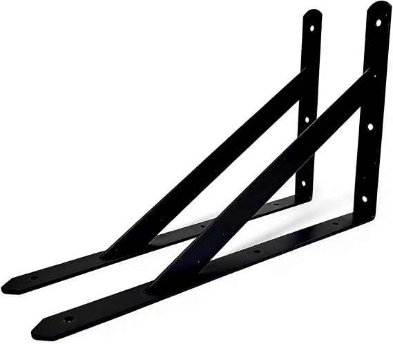 CLT Black Shelf Bracket, 14 Max Load: 330 lb Heavy Duty Minimalist Rigid Bracket for Table Bench, Sturdy Space Saving DIY Tool Kit , Pack of 2