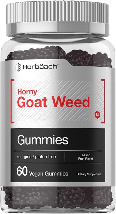 Horbaach Horny Goat Weed | 60 Gummies| Mixed Fruit Flavor | Includes Maca | for Men & Women | Vegan, Non-GMO, and Gluten Free Formula