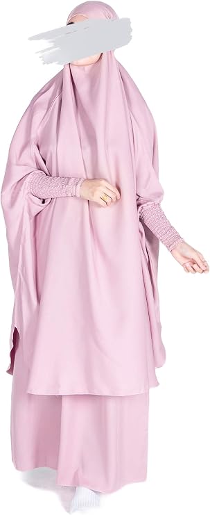 Jilbab Two-Piece Abaya with Niqab for Women Original Nidah Fabric Islamic Prayer Gown - Khimar - One Size