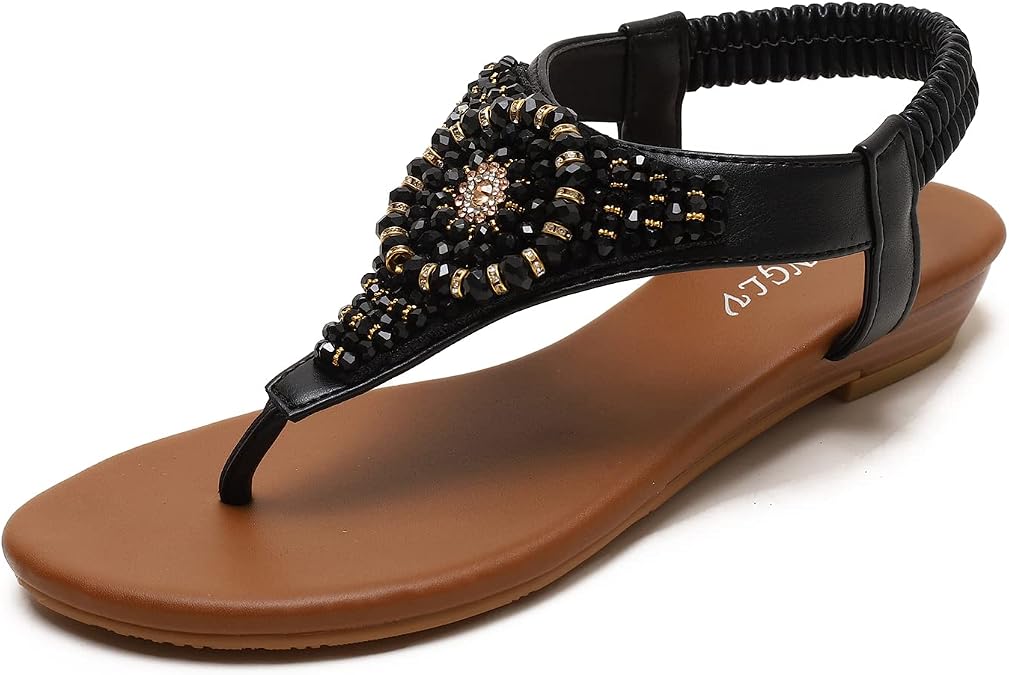 Womens Summer Casual Thong Flip Flops Comfy Flat Walking Sandals with Ankle Strap