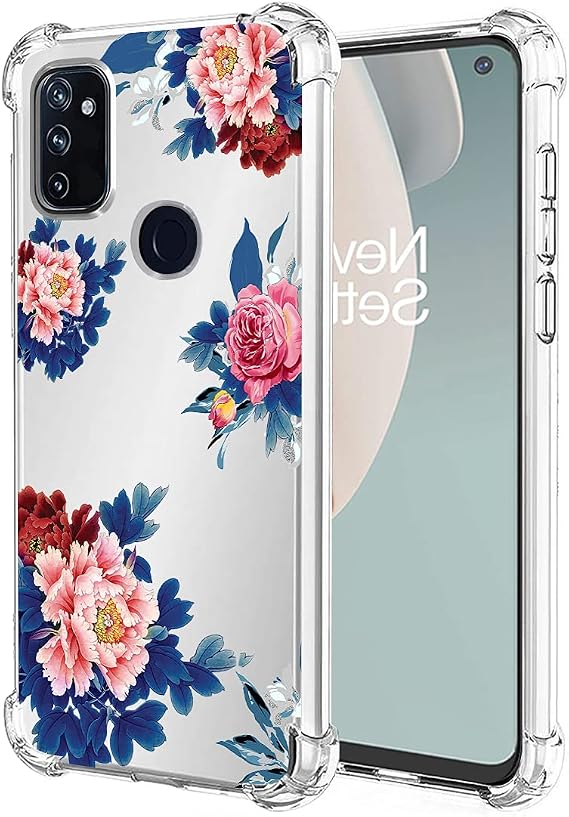 Phone Case for OnePlus Nord N100, Clear Slim Shockproof Pattern Soft Flexible TPU Back Phone Protective Cover for OnePlus Nord N100 Blue Flower