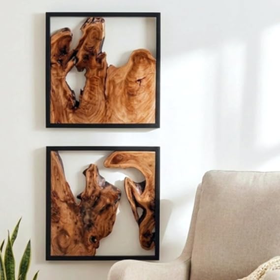 WELLAND Cedar Wall Sculptures, Set of 2, Live Edge Wood Art