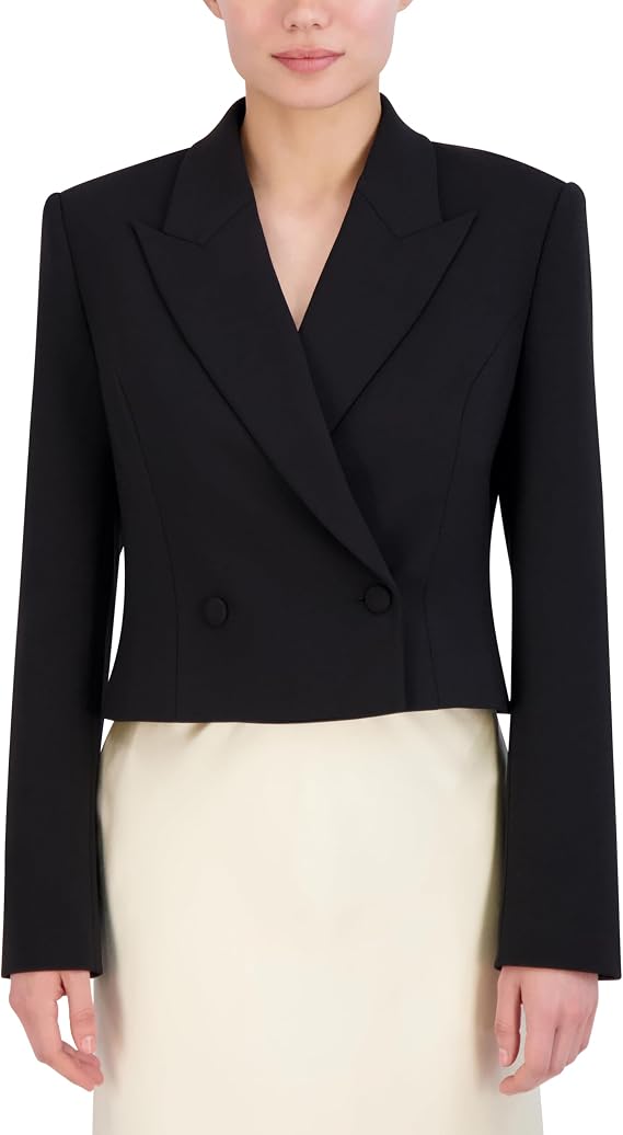 BCBGMAXAZRIA Women's Long Sleeve V Neck Cropped Blazer