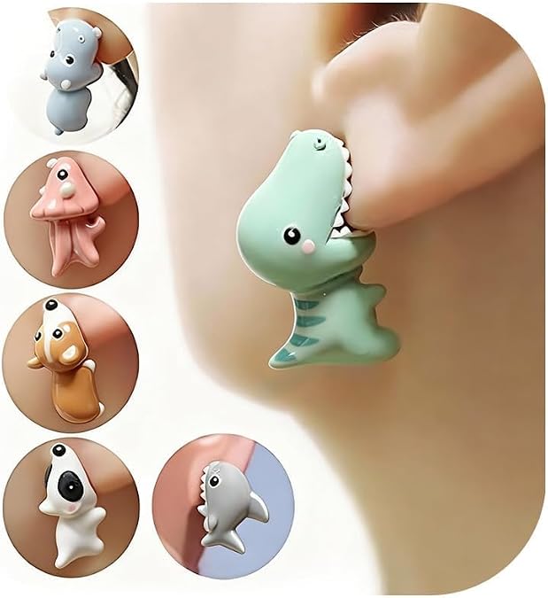 Cute Animal Bite Earrings Fun Unique Earrings for Women Whimsical Jewelry 3D Clay Dinosaur Cartoon Funny Earring Daily Party Fashion Alt Jewelry Gifts